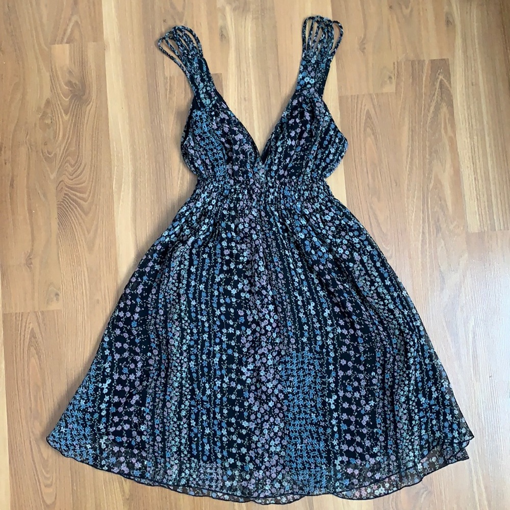 Floral Dress, light flowy material, braided straps, size XS